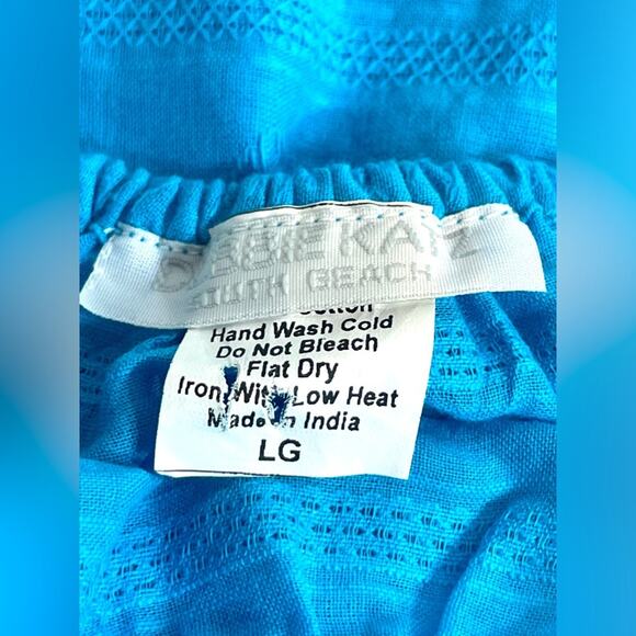 Debbie Katz South Beach Embroidered Turquoise Tunic with Fluted Sleeves Sz Large - Picture 5 of 10